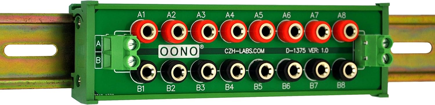 DIN Rail Mount 2 x 8 Position Banana Jack Distribution Module, DC Power Strip