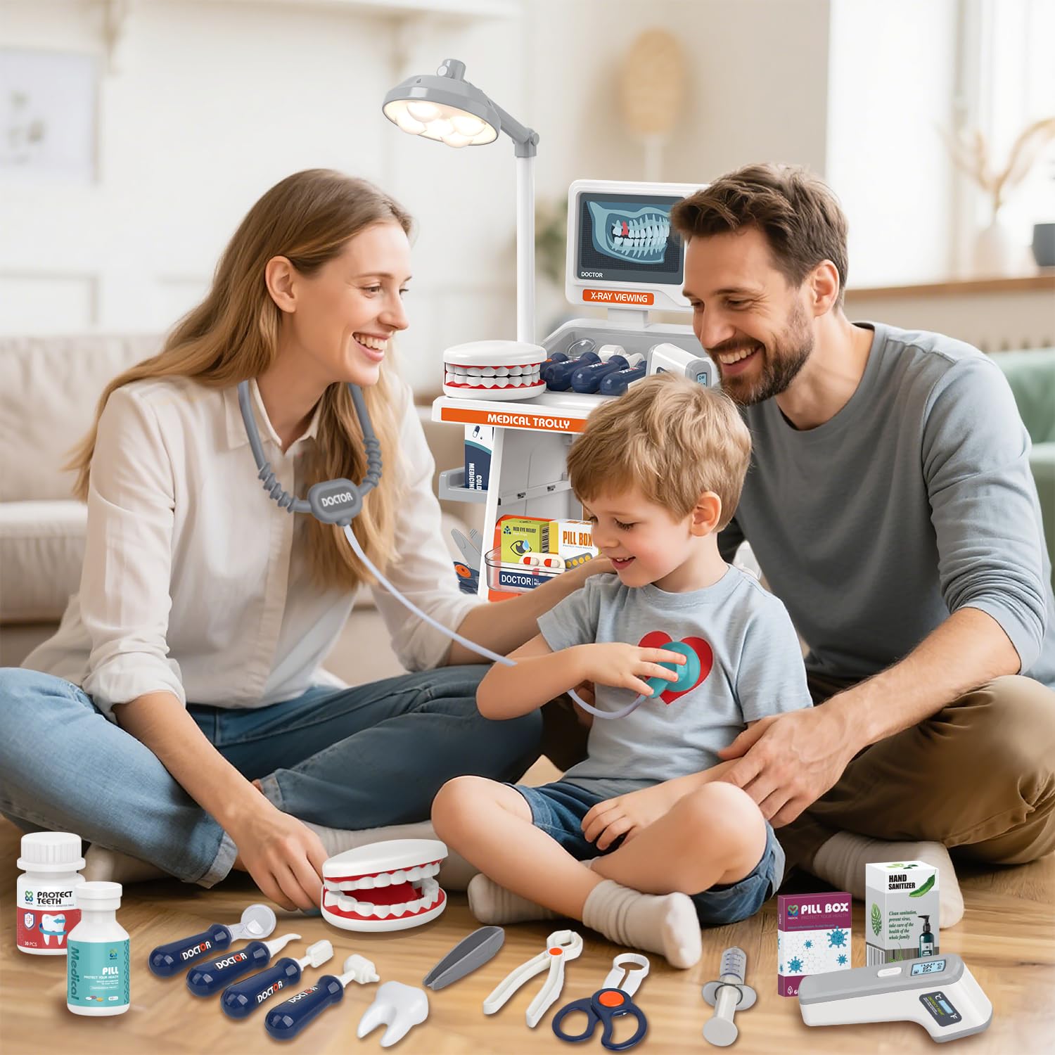 Mallette Docteur Enfant,Jouet Docteur avec Chariot 28Pièces Kit du Docteur Médicale Jouet avec Stéthoscope, Thermomètre, Seringue,Jeu d'imitation Cadeau pour Fille Garçon Enfant 3 4 5 6 7 Ans