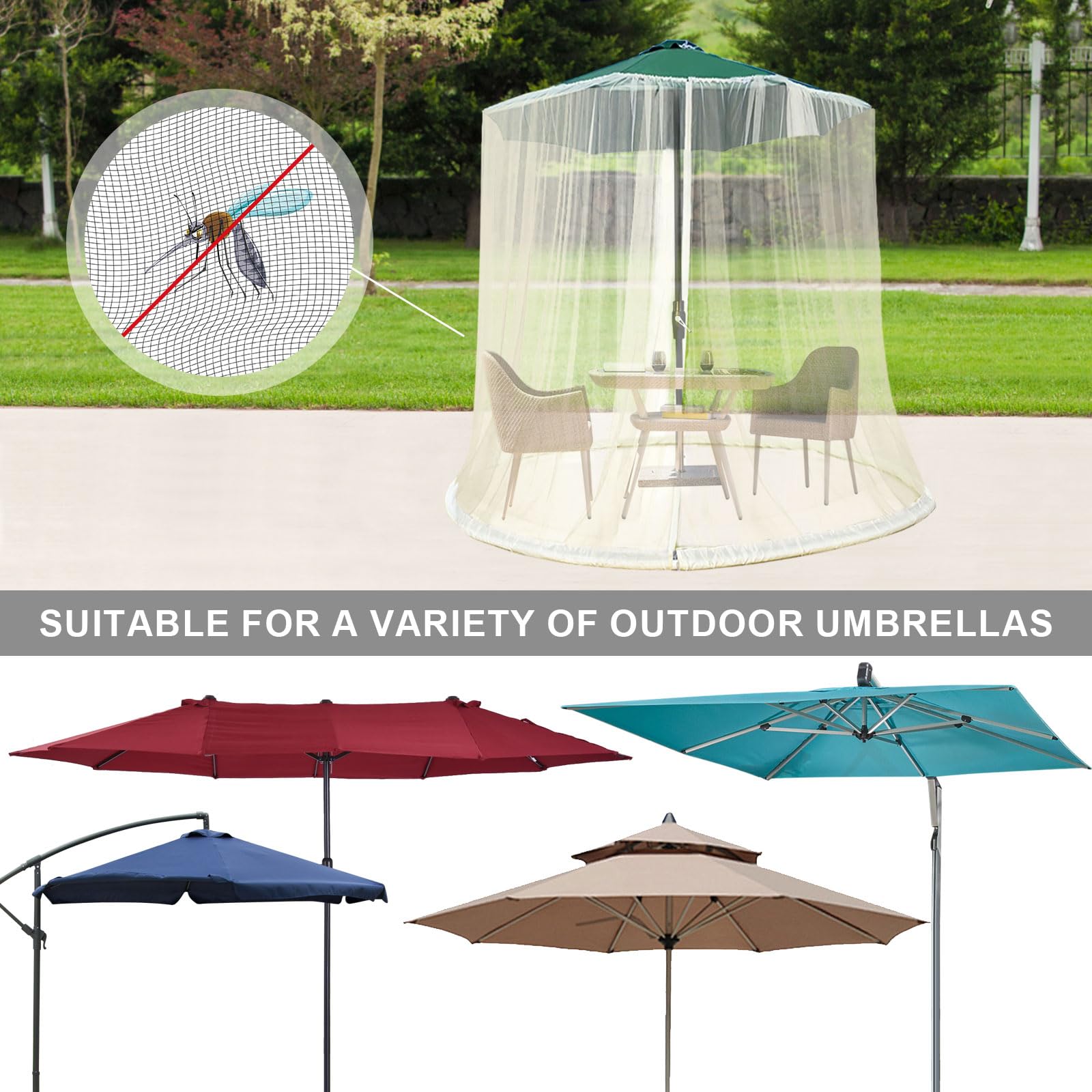 Jianyana Zanzariera per Ombrellone da Giardino 4m*2.4m Anti Insetti per Esterni Gazebo Progettata per Ombrelloni da Viaggio