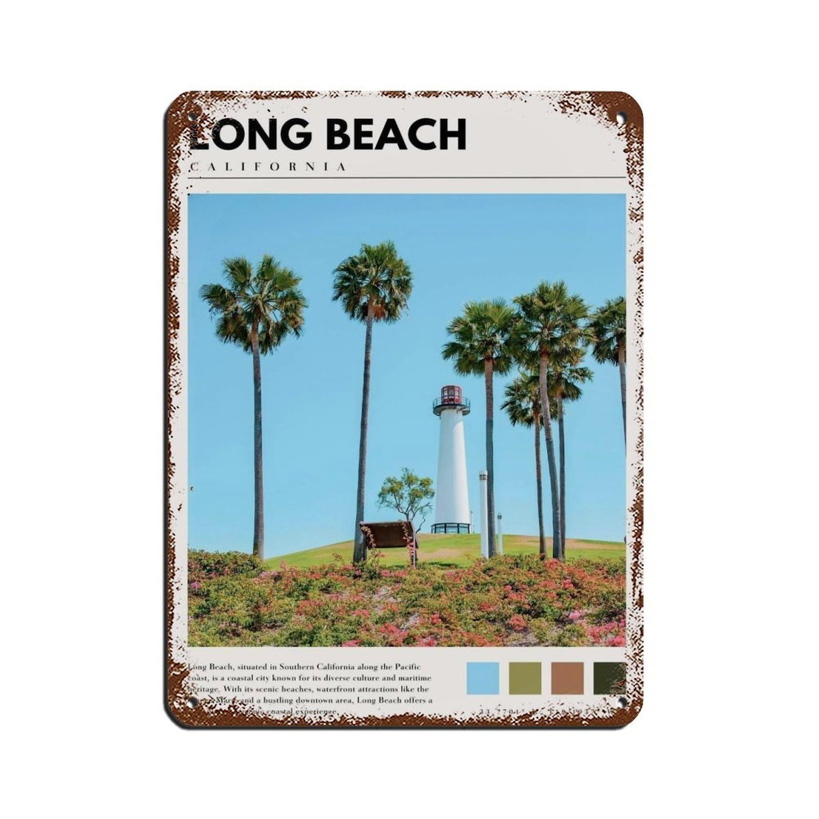 Long Beach California Poster California Art Retro Poster Metal Tin Sign Chic Art Retro Iron Painting Bar People Cave Cafe Family Garage Poster Wall Decoration 12x16inch(30x40cm)