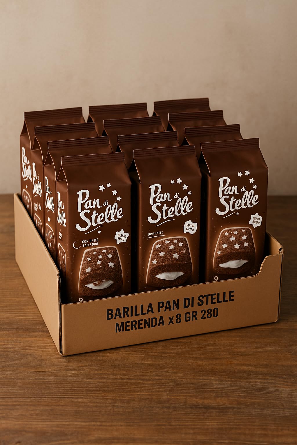 Merendine al Cacao con Crema al Latte – 12 Confezioni da 280g – Totale 96 Trancini Soffici – Senza Olio di Palma – Spuntino Dolce per Colazione, Merenda o Pausa – Confezionate Singolarmente