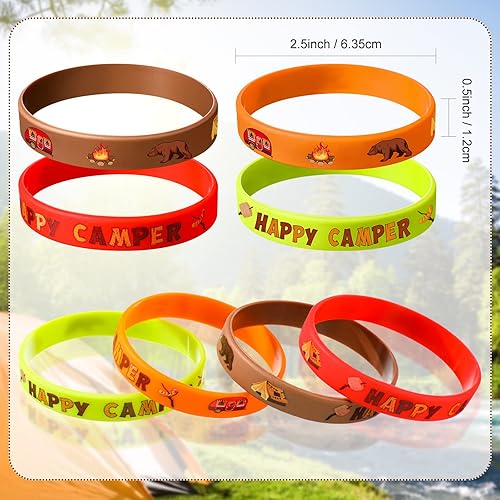 Miniatura 3 de Chivao 24 pulseras de silicona para fiestas de campamento, pulseras de goma temáticas de campamento, pulseras de goma Happy Camper para aventuras,