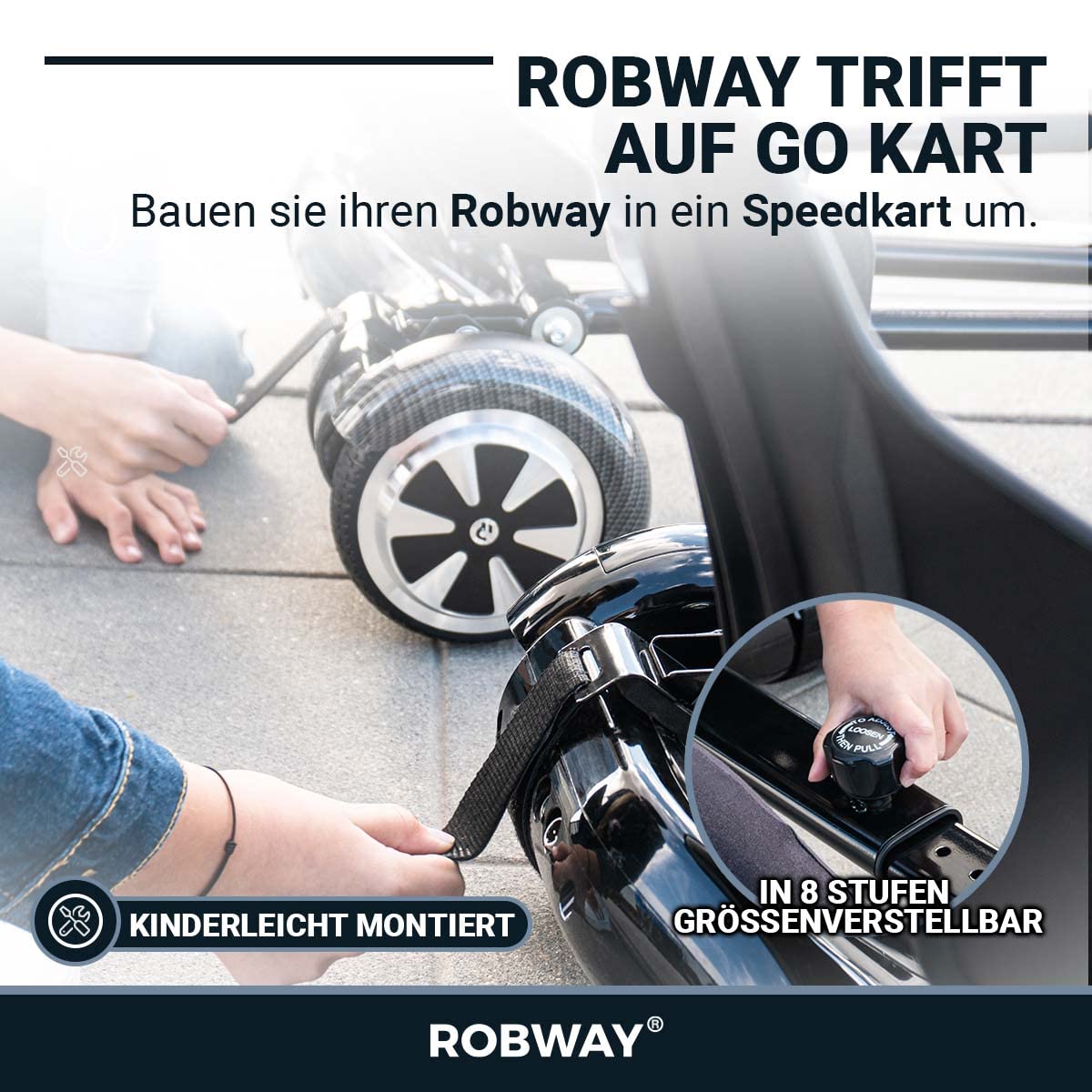 Robway Hoverkart | DAS ORIGINAL® (Noir) | W1 W2 W3 & universel pour planches de 6,5/8/10 pouces | Siège hoverboard | Hoverseat | Siège Hovercart | | Enfants et adultes