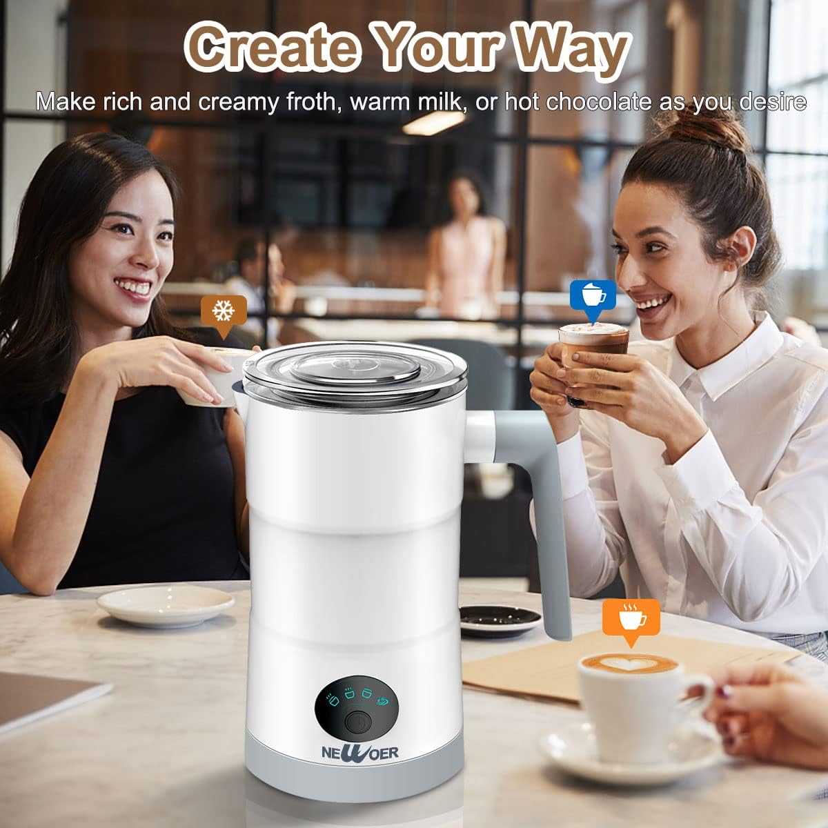 newoer Electric Milk Frother and Warmer,4 in 1 Automatic Milk Frothers 400W Automatic Milk Foam Maker with Hot & Cold Milk Functionality for Latte Coffee Hot Chocolates Cappuccino: Home & Kitchen