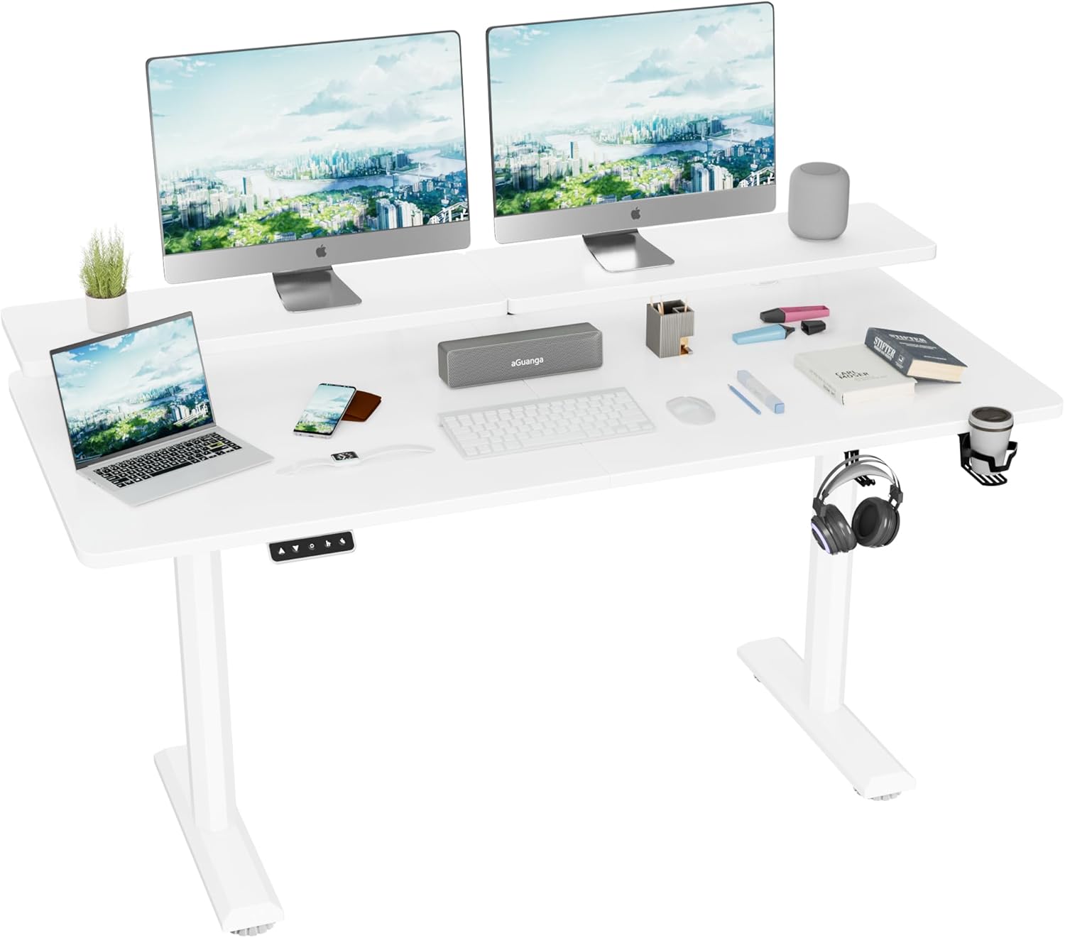 JUMMICO Electric Standing Desk, Adjustable Height Desk 55 x 24 Inch with Monitor Stand (White