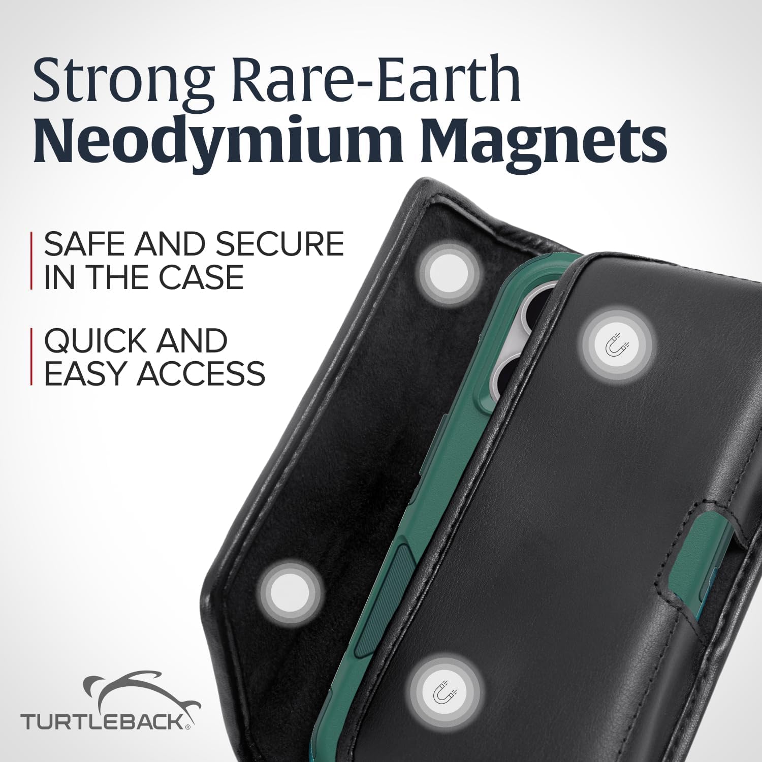 Turtleback Belt Clip for iPhone 16 Pro Max, 15 Pro Max, 14 Pro Max -Medium- Fits w/Shockproof Commuter Style Cases, Premium Black Leather, Horiz. Belt Holder, Magnetic Closure HD Rotating Clip - Image 3