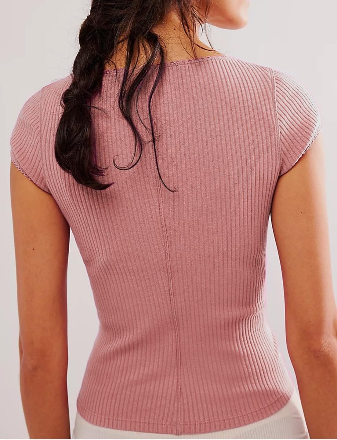 Womens Slim Fitted Shirts Short Sleeve Cardigan Button Down Blouses Y2k Ribbed Tops - Image 3