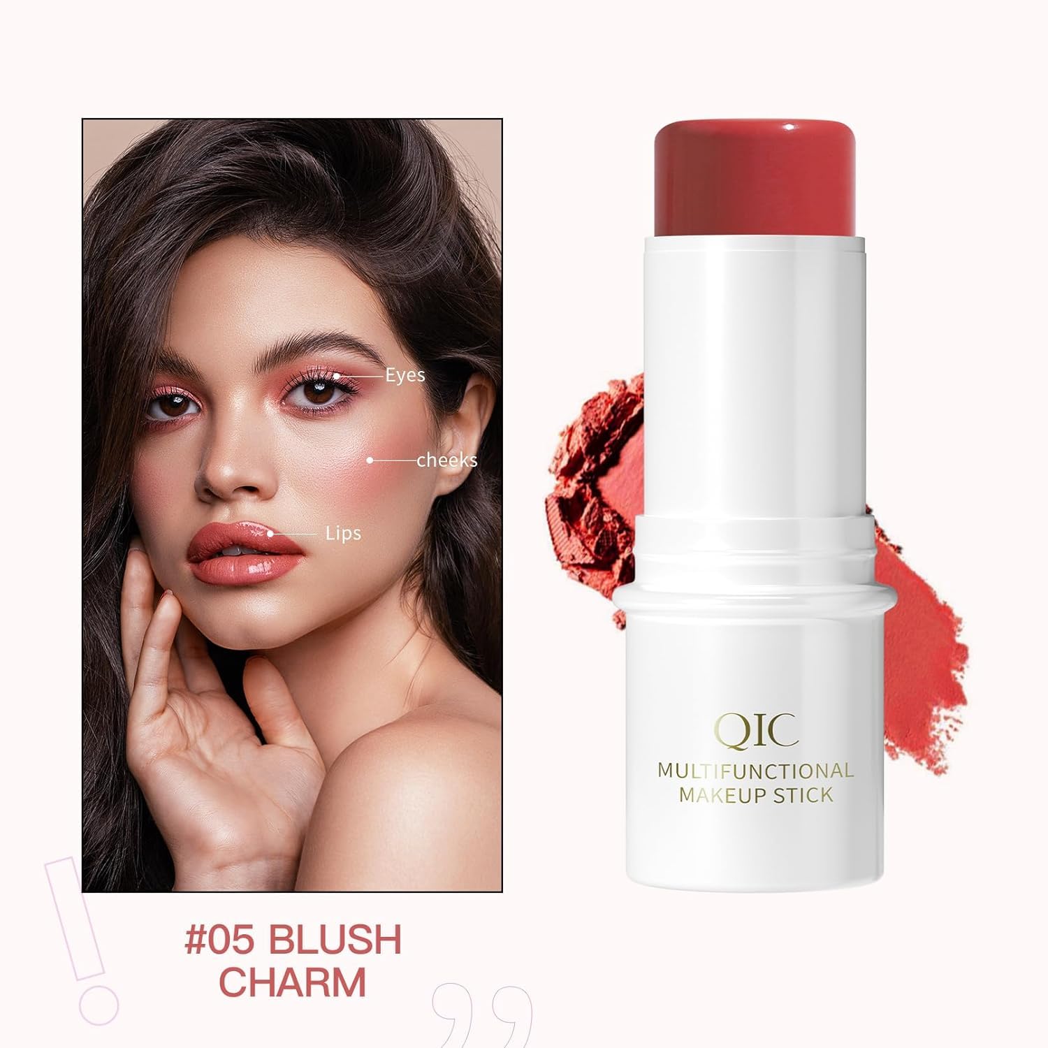 Multibrite Cream Blush Stick Makeup Face Blush Stick for Cheeks Eyes and Lips Blush Stick Compact Stick for Enhance Jaw, Forehead, Brow Bone (Orange)