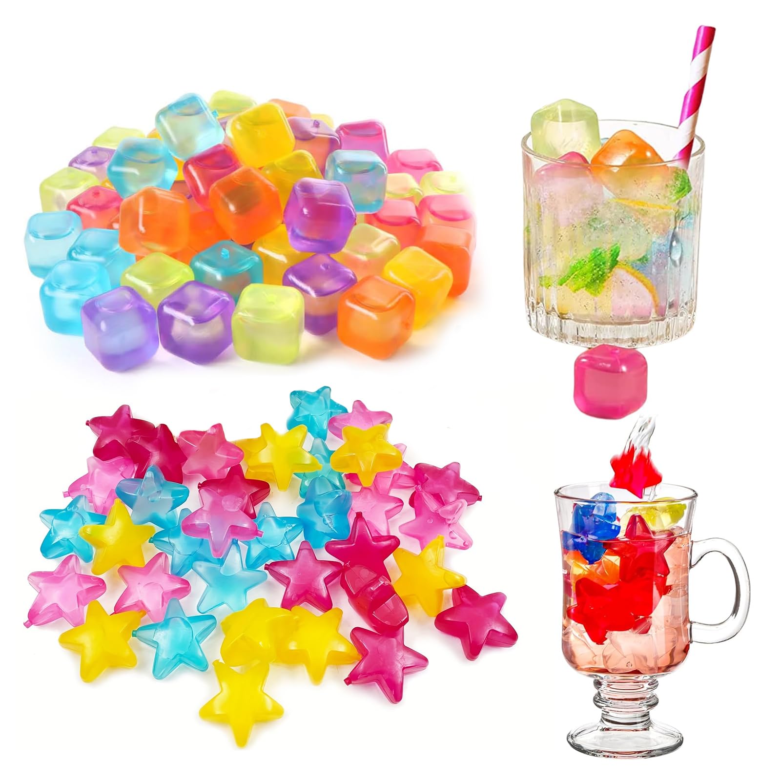 40 Pack Reusable Ice Cubes, Water Filled Ice Cubes, Coloured Ice Cubes, Fast Freeze Frozen, Cold Drink Freezer Chilled for Drinks, Bear, Ideal for BBQ Parties