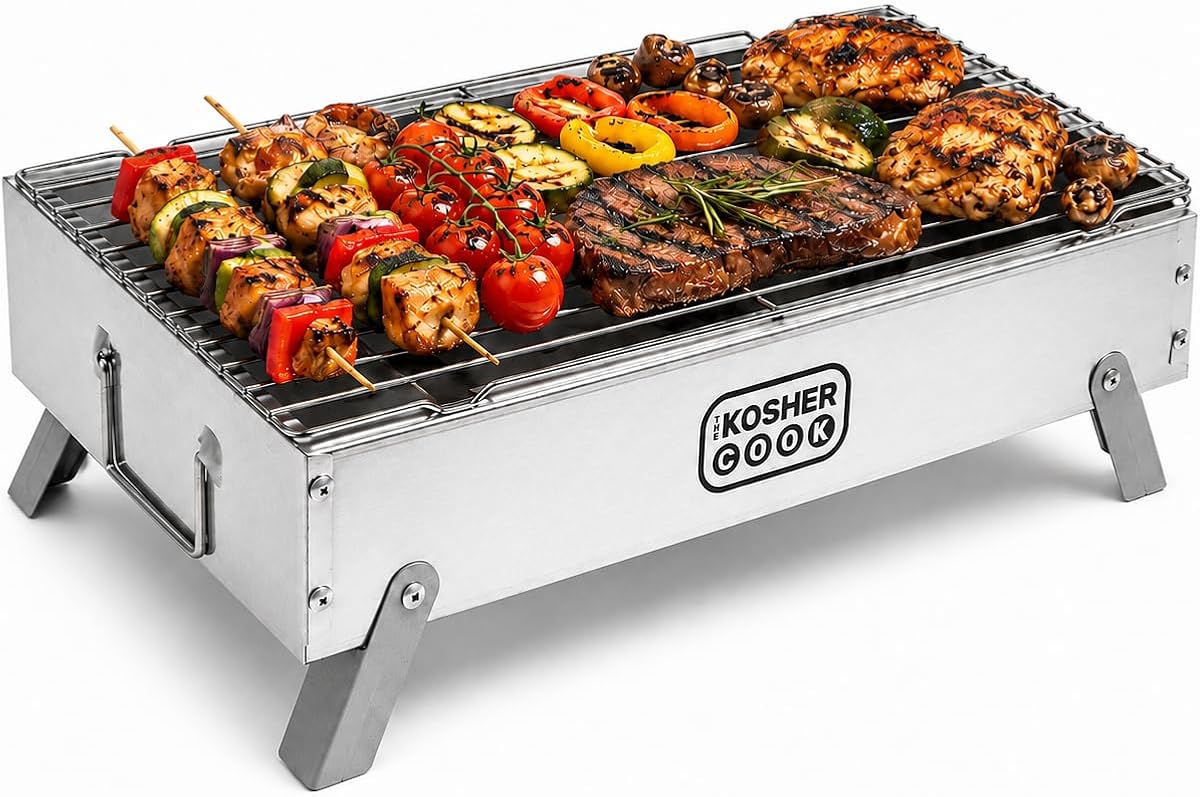 The Kosher Cook Portable Charcoal Grill - Portable Bbq Grill - Reusable Charcoal Grill with Folding Legs - Kosher No Tevilah Required