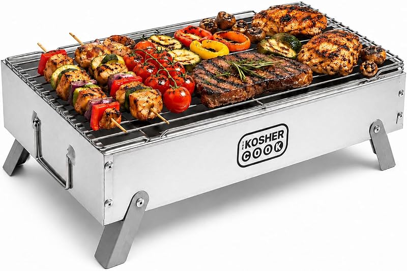 The Kosher Cook Portable Charcoal Grill - Portable Bbq Grill - Reusable Charcoal Grill with Folding Legs - Kosher No Tevilah Required