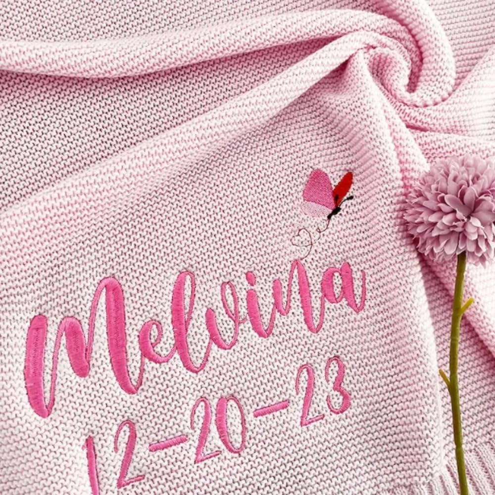 Couverture bébé personnalisée nom date de naissance et fleurs 80x100cm