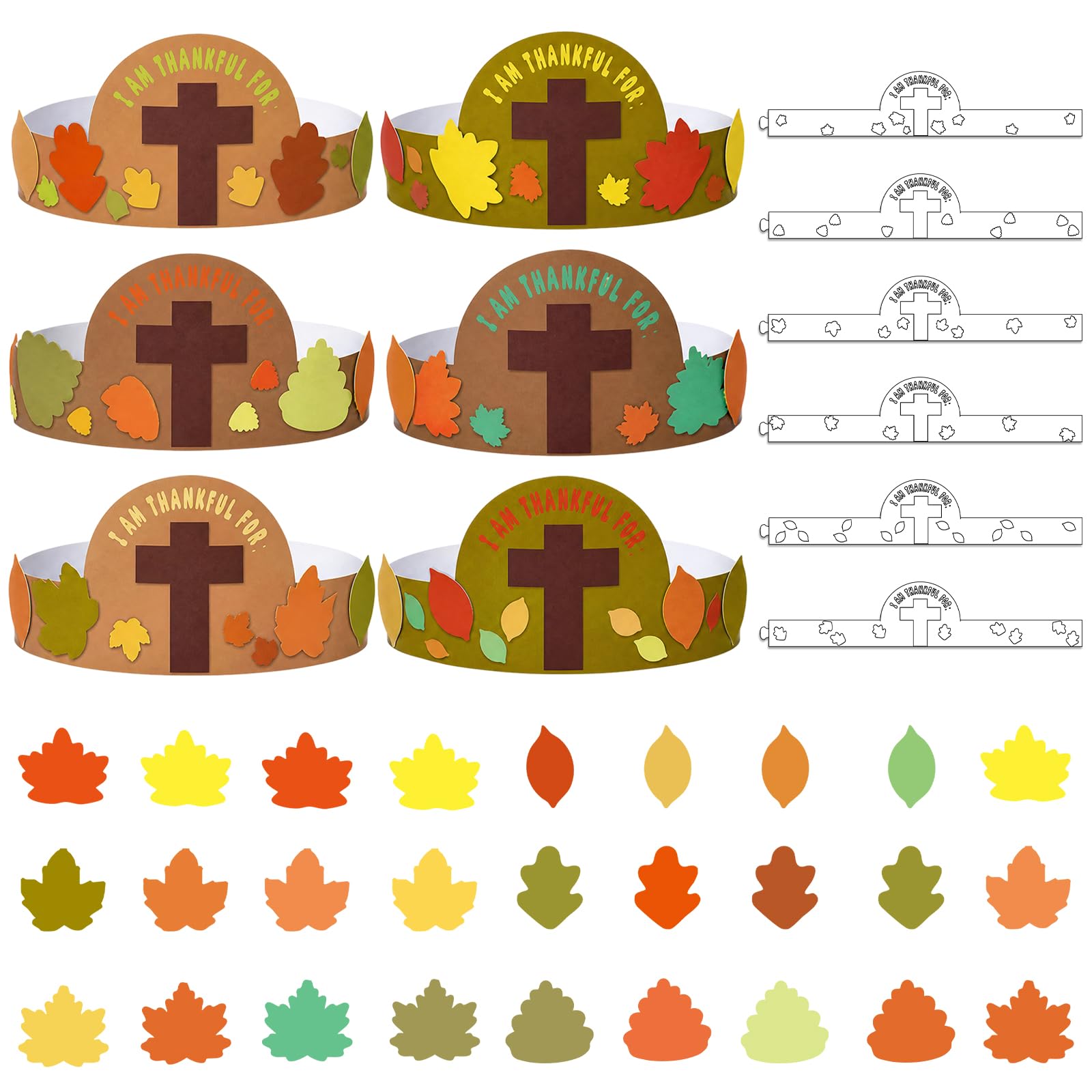 Sumind 24 Pcs I Am Thankful for Leaf Christian Crowns FALL Craft for Kids