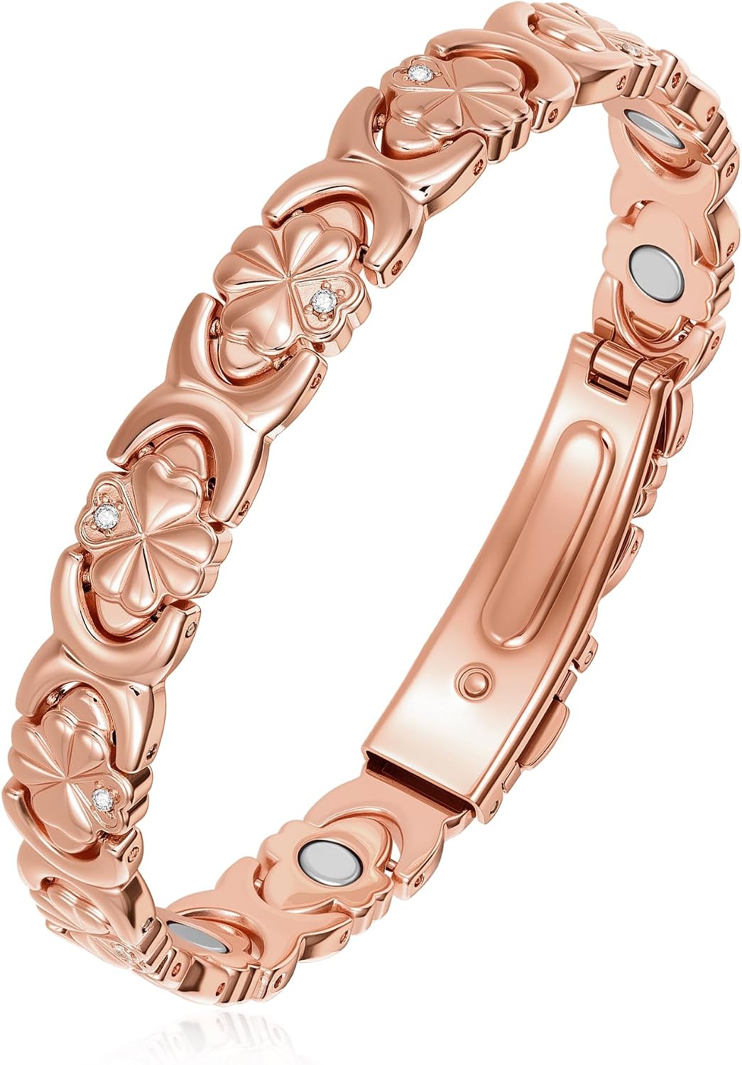 Copper Bracelets for Women, 3800 Gauss, 99% Pure Copper Magnetic Bracelet, Adjustable Sizing, Four-Leaf Clover Women's Bracelets with Sparkling Cubic Zirconia, Gift Packaging