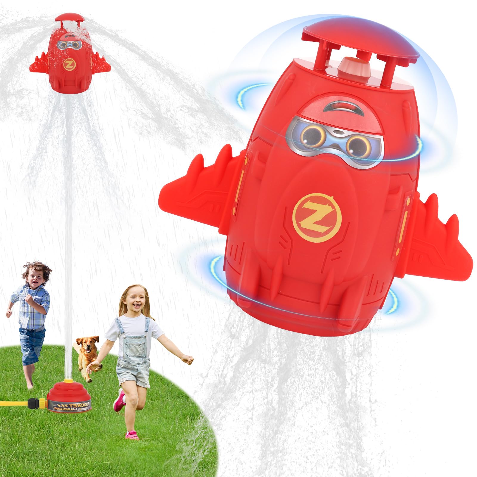 ZWOOS Aspersor de Cohete de Agua, Juegos de Agua de Verano para Niños, Aspersor de Agua con Cohete para Jardín Patio Césped, Aspersor de Cohete a Partir de 3 Años para Niños y Niñas