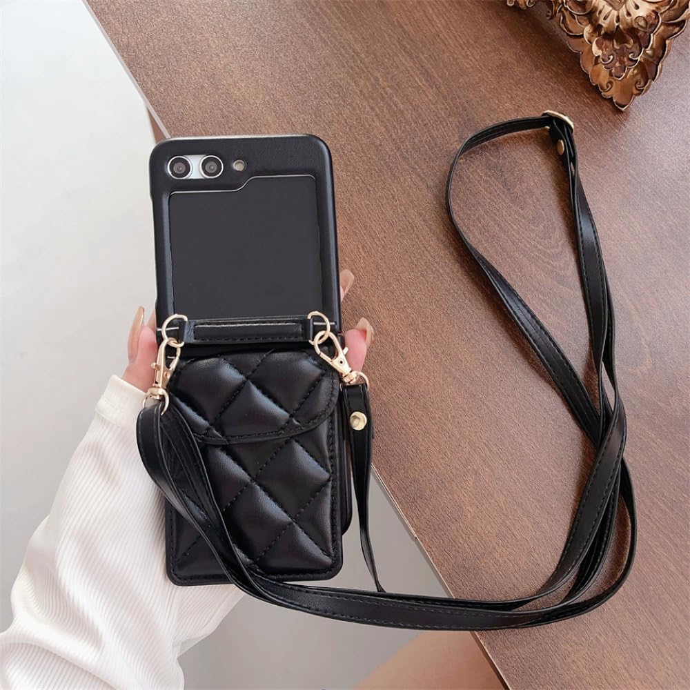 Étui portefeuille en cuir pour Samsung Galaxy Z Flip 3 avec porte-cartes et lanière d'épaule - 7
