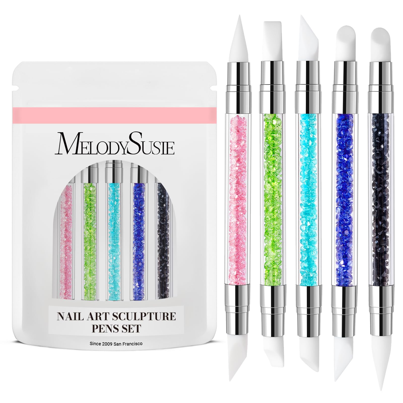 MelodySusie 5 Pcs Nail Art Sculpture Pen Acrylic Dual Tipped Brushes for Resin Nail Art Tools for Design Nail Foil Carving Drawing Effect Shaping Drawing Nail Tools for Home Salon