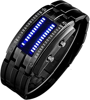 Binary Blue LED Digital Watch Mens Classic Creative Fashion Square Silver Plated Women Boys Date Wrist Watches (Silver)