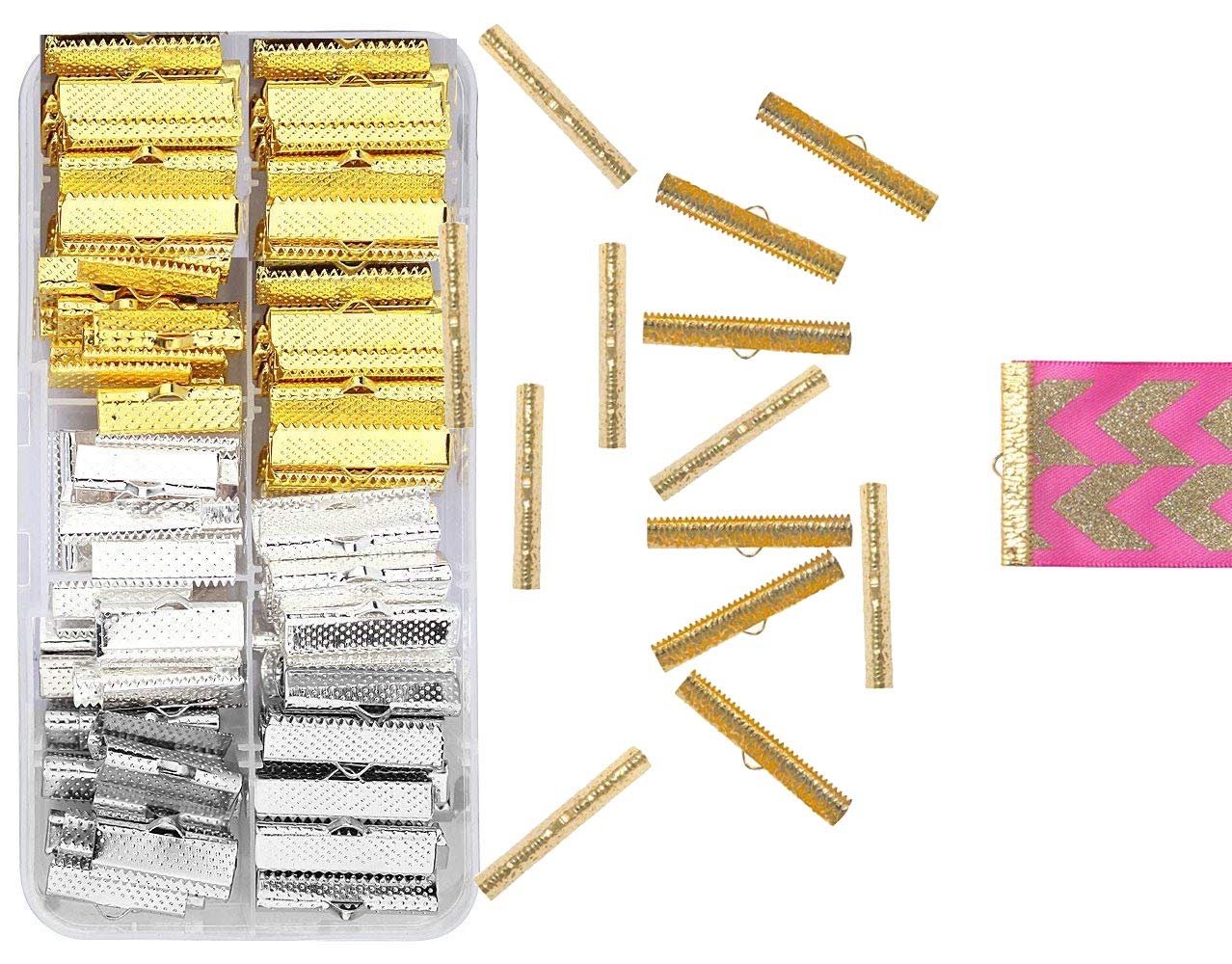 DIY Crafts Design No # 14, Pack of 50 Pcs, Mixed Color 20mm and 25mm Assorted Sizes of Mixed Color Ribbon Clamp End Crimp(Design No # 14, Pack of 50 Pcs)-image-34