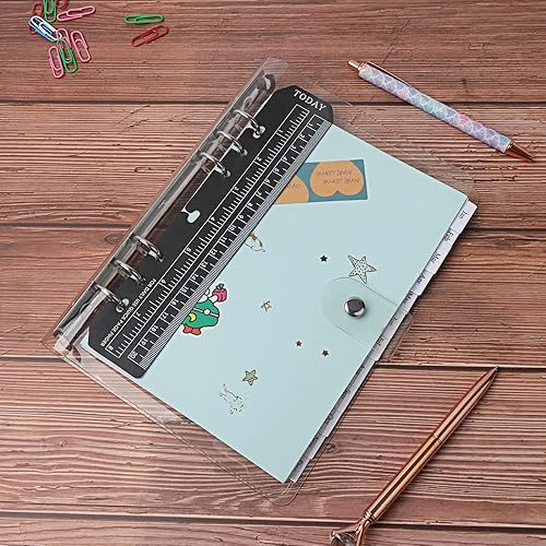 Miniatura 7 de Paquete de 10 reglas de plástico negras de 8 pulgadas para carpeta de planificación A5 de 6 agujeros, regla marcapáginas a presión, marcador de