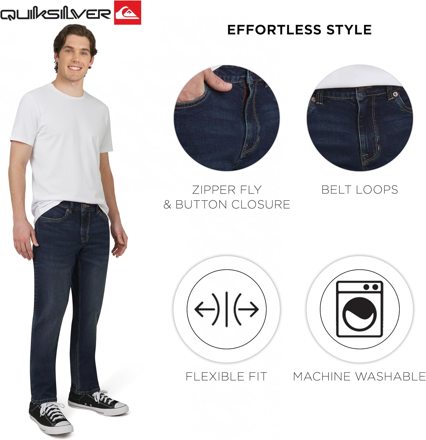 Quiksilver Men's 5 Pocket Straight Fit Stretch Waist Denim Jeans - Image 4