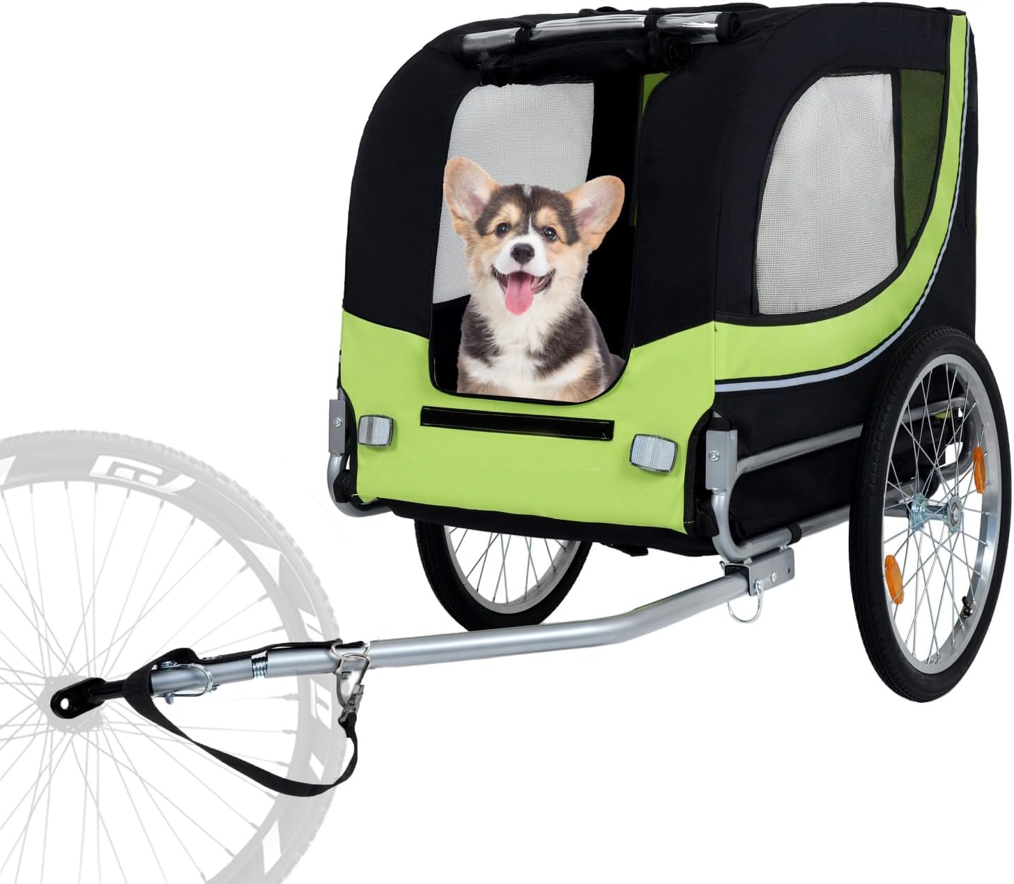 Large Folding Bike Trailer for Dogs Steel Black+Green Durable All-Terrain Pet Carrier for Cycling, Jogging, Camping & Outdoor Adventures Durable Outdoor-Ready