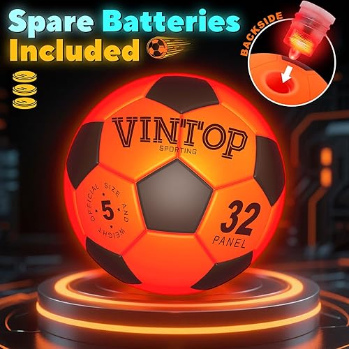 Miniatura 3 de VINTOP Balón de fútbol iluminado para niños que brilla en la oscuridad, no 5 con bomba, deportes y actividades al aire libre con luz LED, ideas de