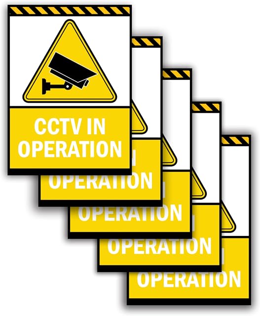 sticky CCTV in Operations  CCTV Outdoor Signs are Adherent Vinyl Stickers (180mm x 135mm) to Warn/Notify Visitors or Clients as per GDPR [Pack of 5]