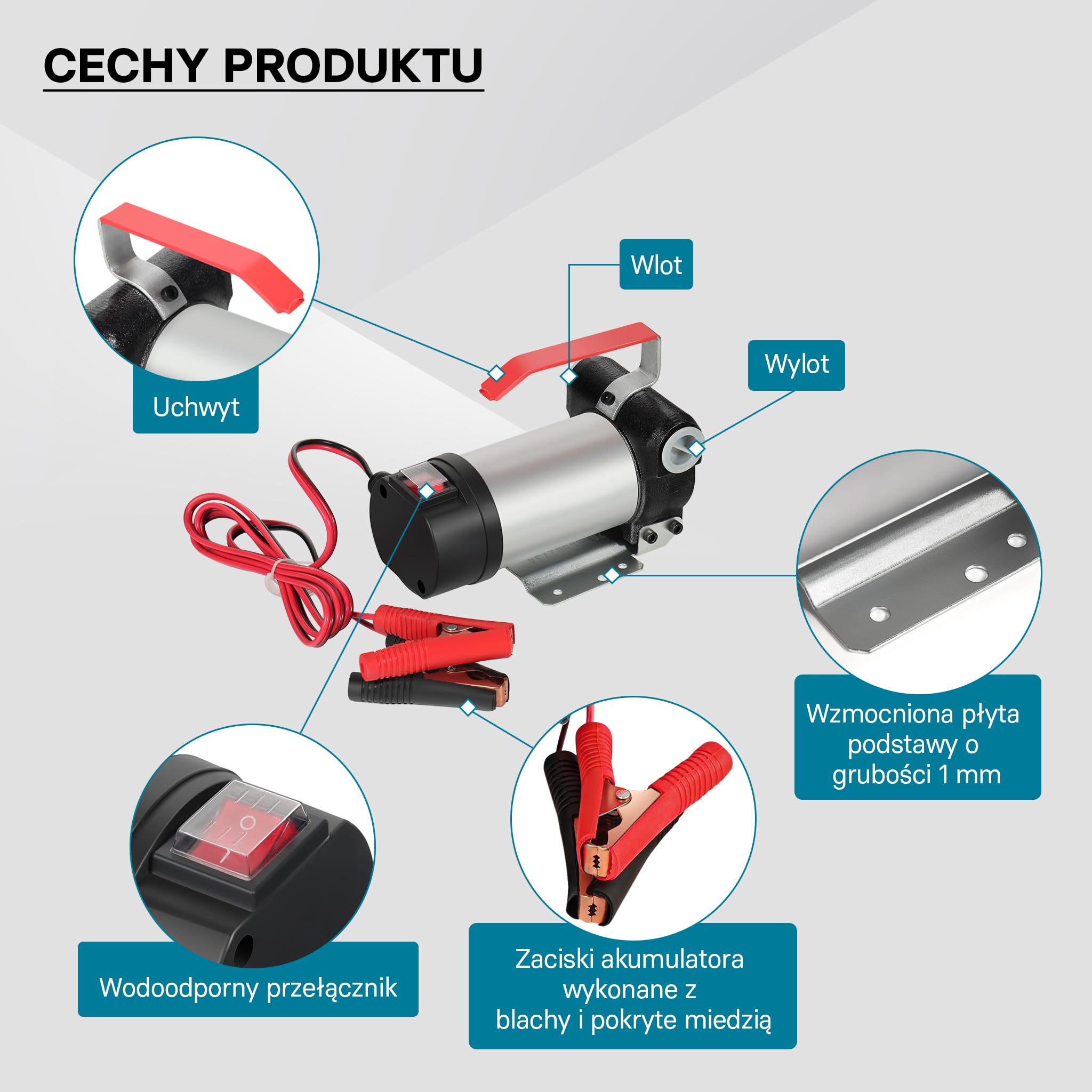 Wiltec Pompa do oleju napędowego, opałowego 150 W 40 l/min, przenośna z zaciskami krokodylkami do akumulatora