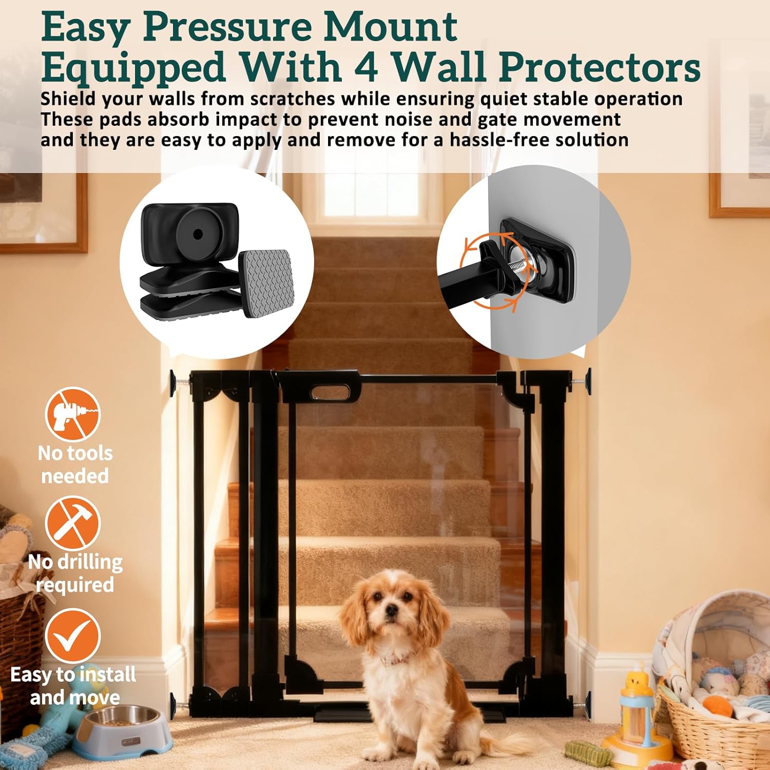 30.7" Tall Clear Acrylic Baby Gate 29.5"-37.8" Wide Pressure Mounted Clear Dog Gate Indoor - No Drill Auto Close, Walk Through Baby Gates for Stair & Doorways & Hallway