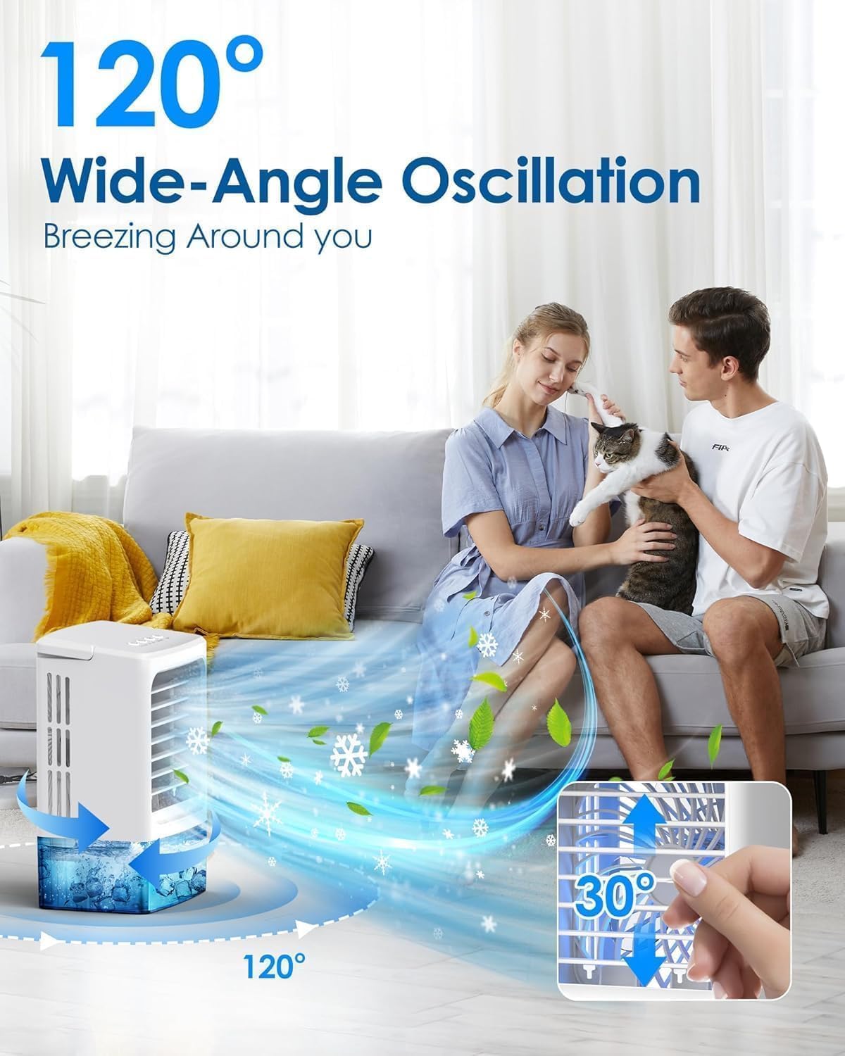 Mini Air Conditioner Small Portable AC Unit Portable Air Conditioners with 1500ml spray/hour 3 Speed Wind & 7 Colorful LED Light Cool Mist &Timer Evaporative Air Cooler for Bedroom/Home/Office