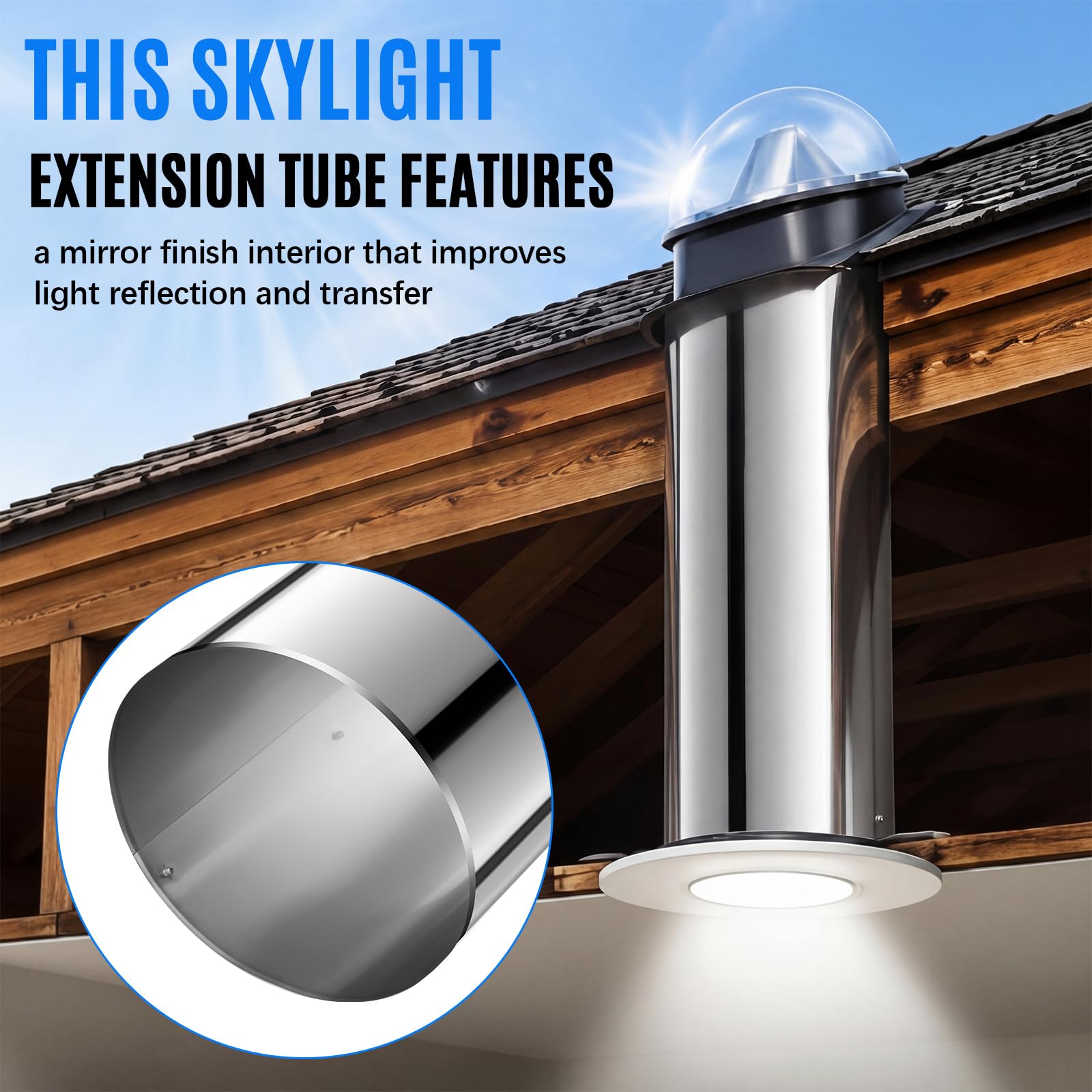 Tubo de extensión de tragaluz de 10 pulgadas de longitud, extensión de túnel de luz de aluminio altamente reflectante para sistema de luz diurna de tubo solar, acabado espejo, incluye cinta