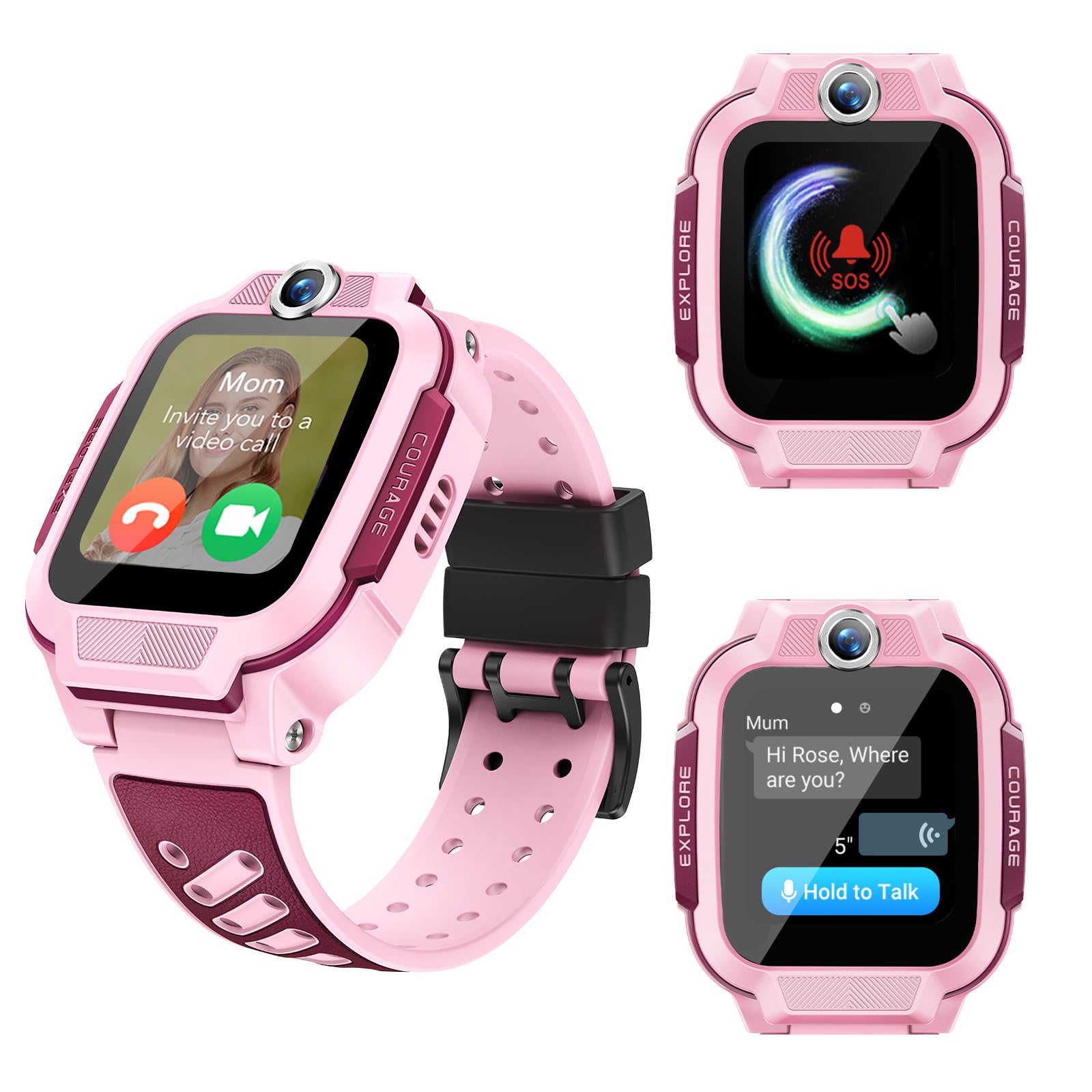 imoo Z3 4G Smartwatch Bambini con GPS com Sim, Smartwatch con Videochiamate Durature, Telefoniche, SMS, Pedometro, Impermeabile IP68, Orologio Smart per Bambine e Ragazzi, Regali di Compleanno (Rosa)