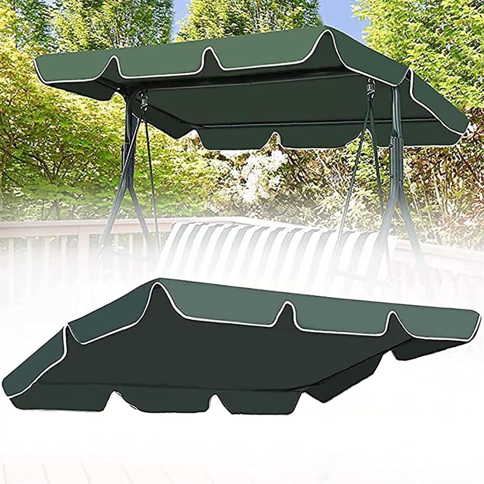 MXCZFC Swing Seat Canopy Replacement, Garden Swing Canopy Replacement, Waterproof Windproof Anti-Uv Heavy Duty Rip Proof Garden Hammock Top Cover, Green,164x114x15cm