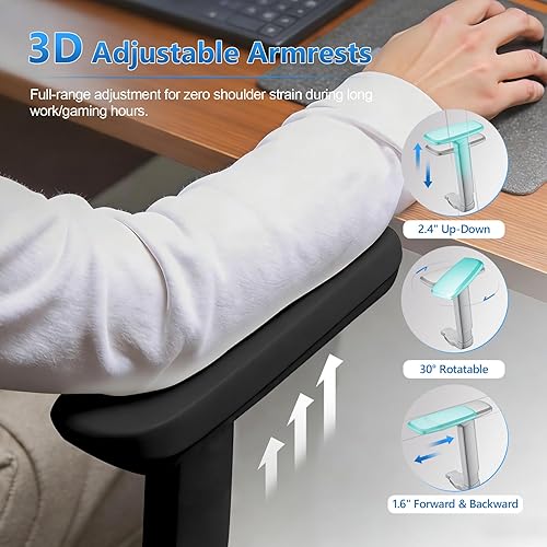 Miniatura 3 de Silla de oficina ergonómica con soporte lumbar y reposacabezas, silla de computadora de malla gruesa con reposabrazos y bloqueo de inclinación
