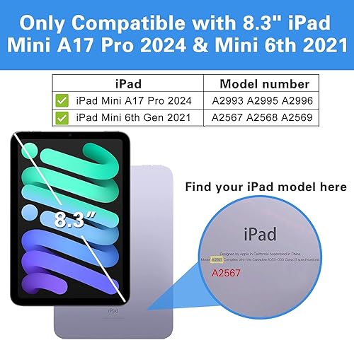 Miniatura 53 de ProCase Funda inteligente para iPad mini 7 A17 Pro 2024/iPad Mini 6 2021 8.3 pulgadas iPad mini 7ª/6ª generación, cubierta trasera dura para iPad