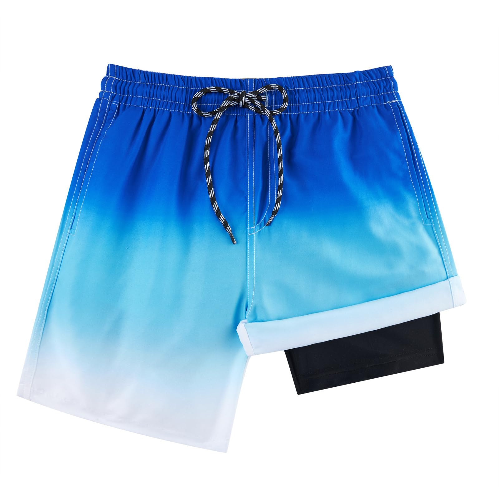 Fanient Badeshorts Jungen Badehose Kinder Kompression Liner Badeshorts Schnelltrocknend Schwimmhose mit Boxershorts Liner 8-18 Jahre