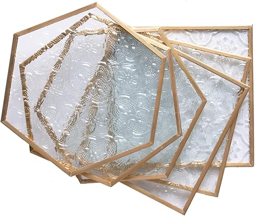 Posavasos de cristal dorado para bebidas, juego de 6 posavasos con vidrio tallado elegante para café, té, vino, posavasos para bar con borde de