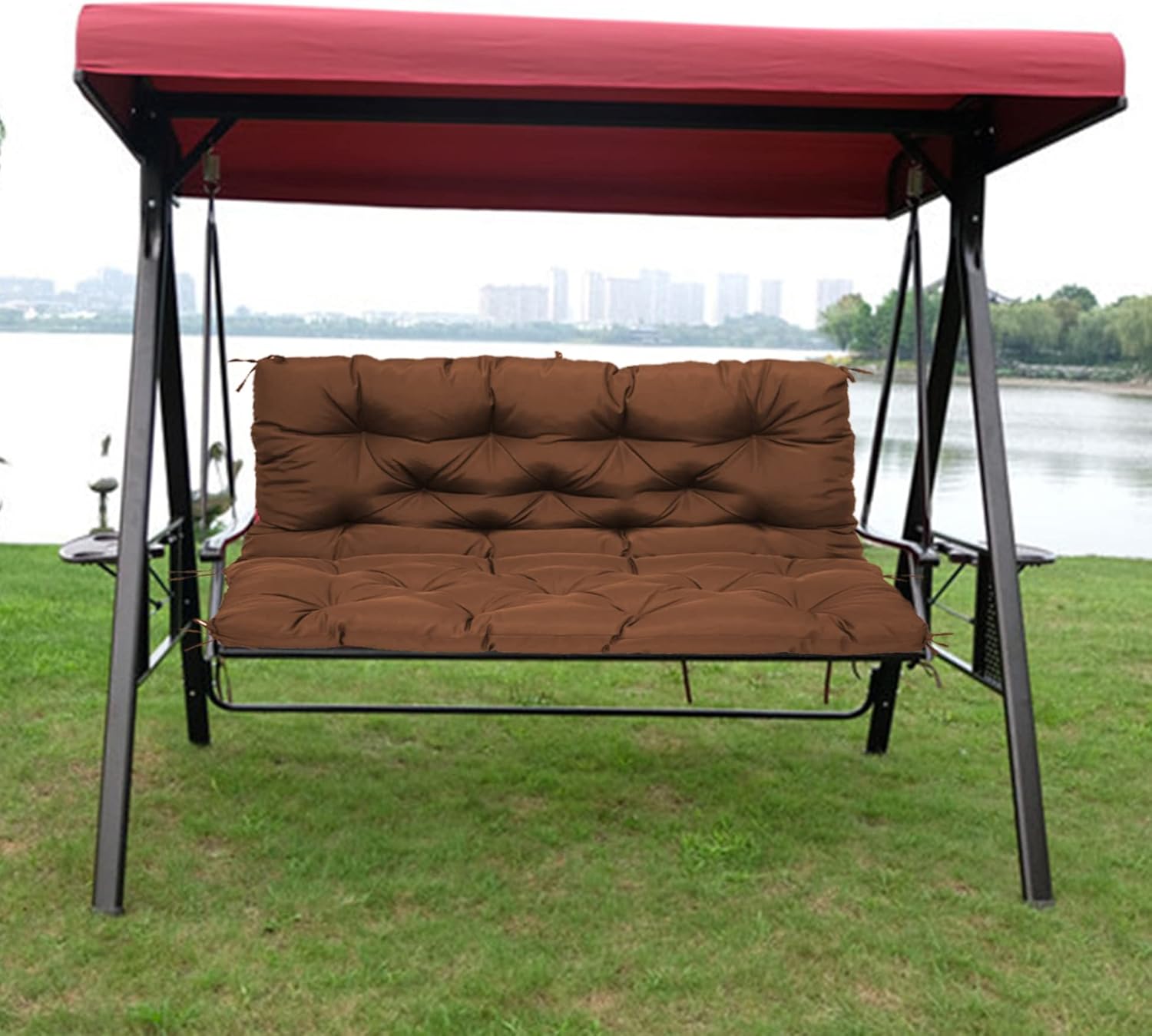 Swing Cushions 3 Seater, Waterproof Bench Cushion for Outdoor Furniture, Thickened Replacement Garden Bench Cushion Pad, Comfortable Chair Pad Hammock Seat Pad,100x100x10cm,Black