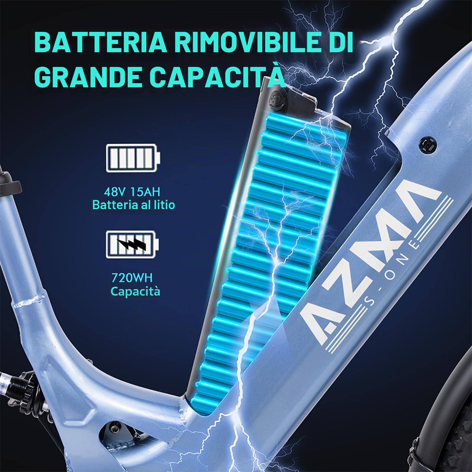 AZMA Bici Elettrica, 27.5"/29" Bici Elettrica Uomo Donna, 48V/36V Batteria Rimovibile, Autonomia Fino 100, 8 Velocità, Ebike da Per Pendolari Urbani e MTB (S1-blu)