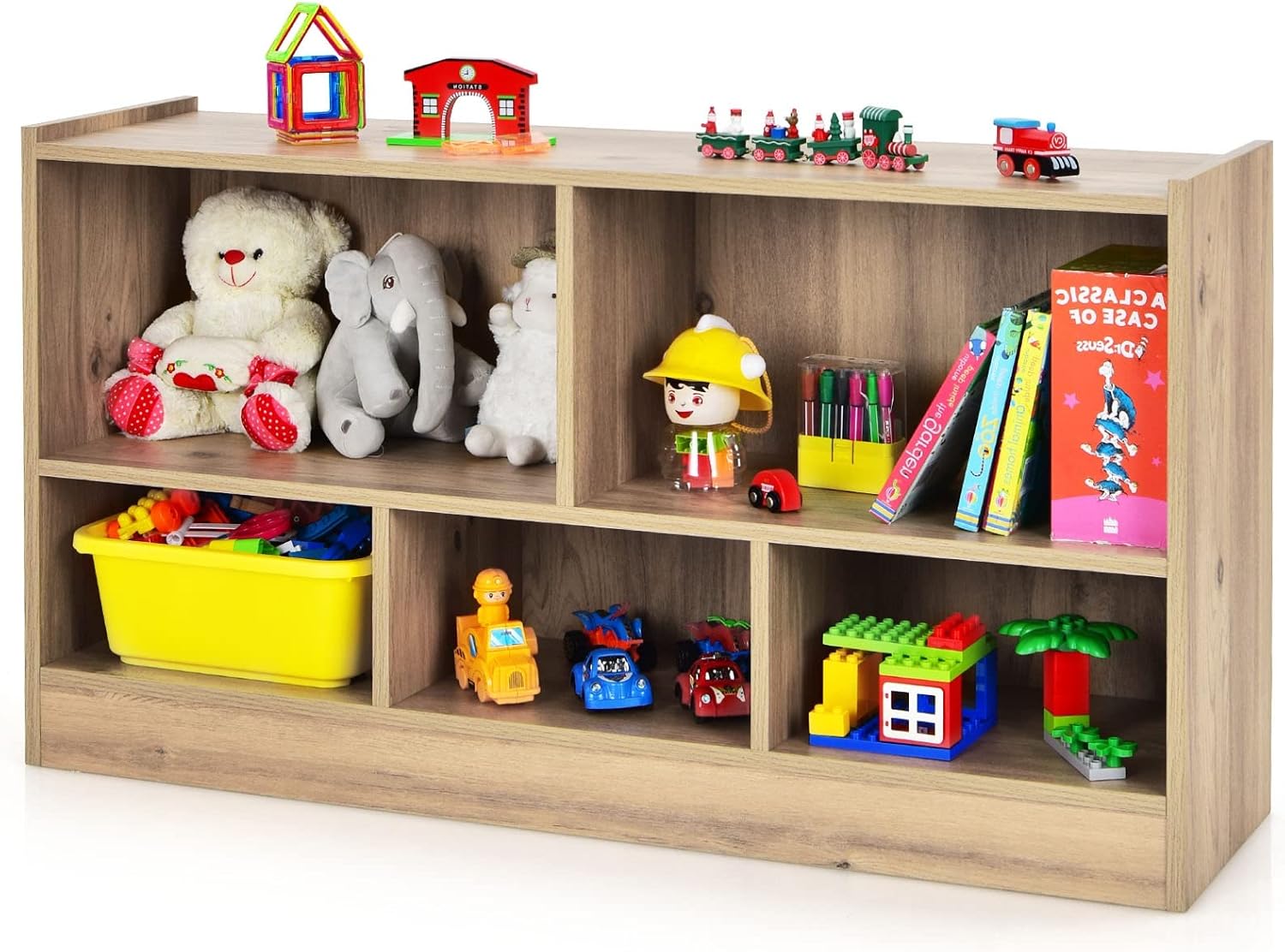 GLACER Kids Toy Storage Organizer, 5-Cube Storage Cabinet for Toddler Toys, Books, Wooden Bookshelf for Kids Room, Nursery, Kindergarten (Natural)