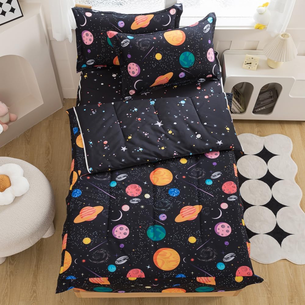 ADASMILE A & S Zipper Bedding Twin for Boys Kids Space Comforter Set Outer Space Galaxy Zip Up Bedding Universe Planets Bed in A Bag Comforter with Sheets All in One Zipper Bed Set Home Decor