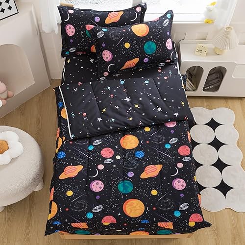 Miniatura 2 de ADASMILE A & S Juego de ropa de cama con cremallera individual para niños, juego de edredón con diseño del espacio exterior, juego de edredón con