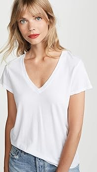 Tシャツ・カットソー MUCENT Emma V-neck Striped Short Sleeve Tee P00000XG Splendid Women's Short-Sleeve V-Neck Tee T-Shirt, White, L