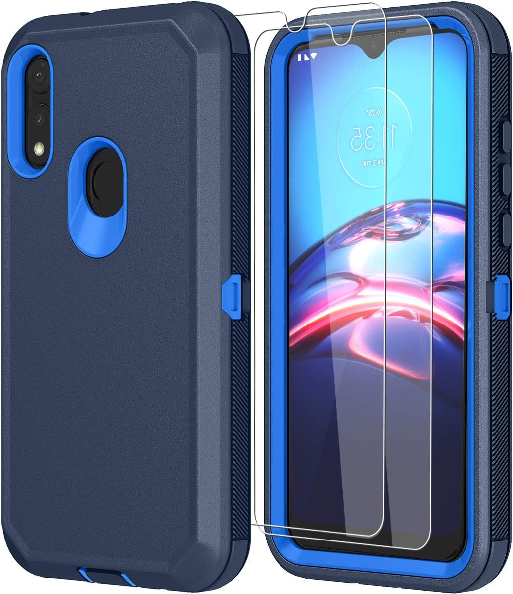 ONOLA Compatible for Moto E Case 2020 with HD Screen Protector (2 Pack),Drop Protection Full Body Rugged Heavy Duty Case,Shockproof Dust Proof 3-Layer Durable Cover for Motorola E 2020(Navy-Blue)