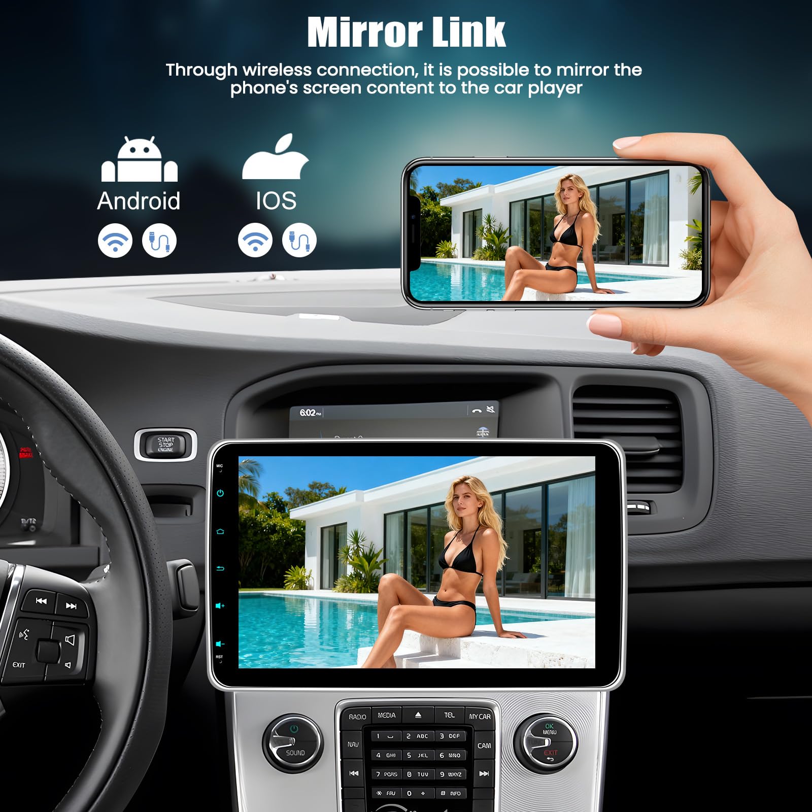 CAMECHO [CARPALY] 1 DIN YouTube Autoradio da 10'' con Schermo Rimovibile e Regolabile, WIRELESS Car Play MP5 per auto con Android Auto Bluetooth FM/RDS EQ Mirror Link +Telecamera