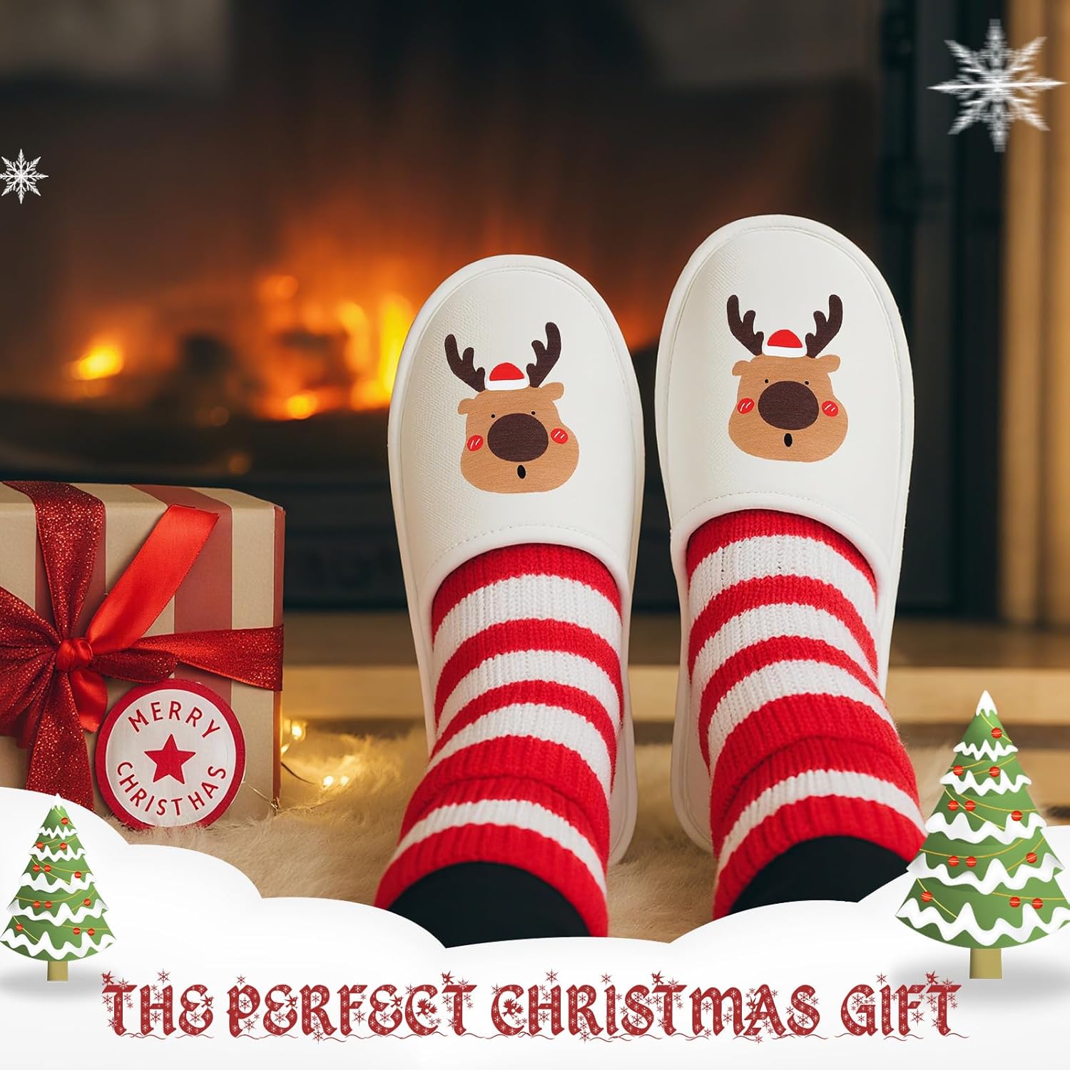 12 Pairs Christmas Disposable Slippers for Guest Christmas Tree Elk Non Slip Soft Closed Toe Slippers for Spa Shower Travel Home Indoor House Men Women, 2 Styles