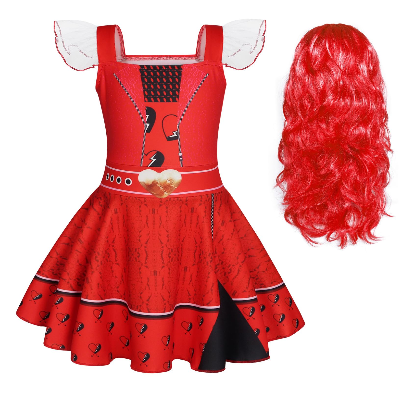 Berich Red Costume Girls Dressing up with Tulle Sleeves Kids Halloween Role Play Outfits World Book Day Costumes for Girls A-line Princess Dress up 7-8 Years,140