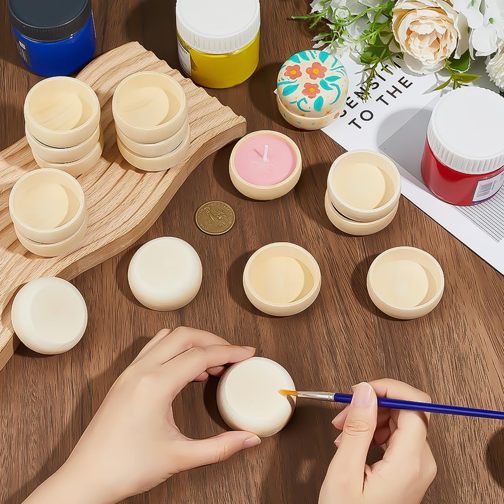 PH PandaHall 50pcs Wooden Pinch Bowls, Mini Round Unfinished Bowl Condiment Bowls Dipping Bowls for DIY Crafts Sorting Dipping Sauce Nuts Spice Candy Essential Oil Diffuser, 1.9x0.7 inch image 3