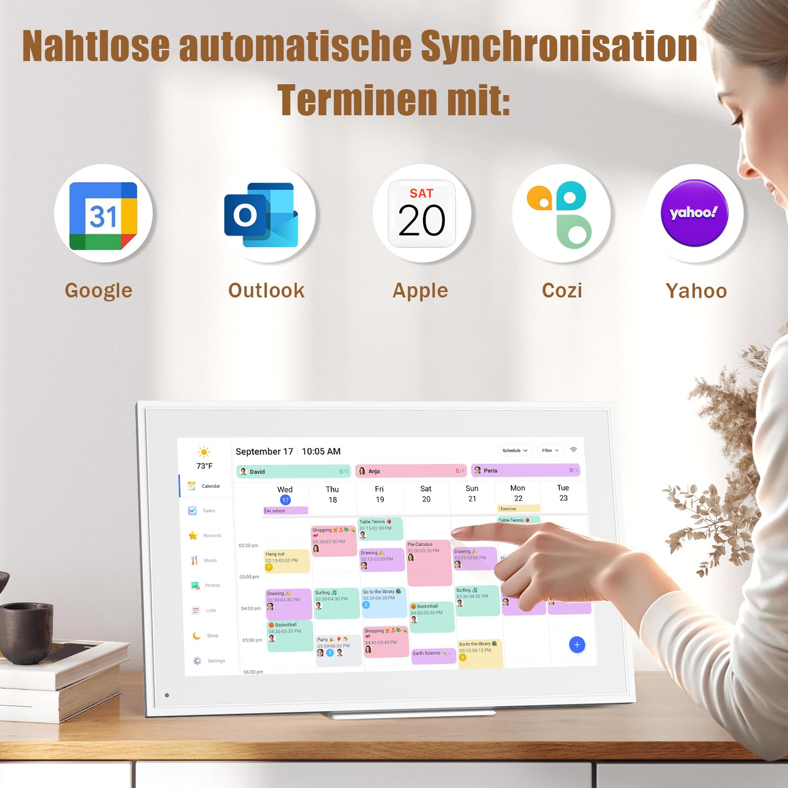 Digitaler Kalender 15.6", Digitaler Familienplaner mit Touchscreen, Elektronischer Wandkalender, Essensplaner, App-Sync, Wochenplaner, mit Wandhalterung